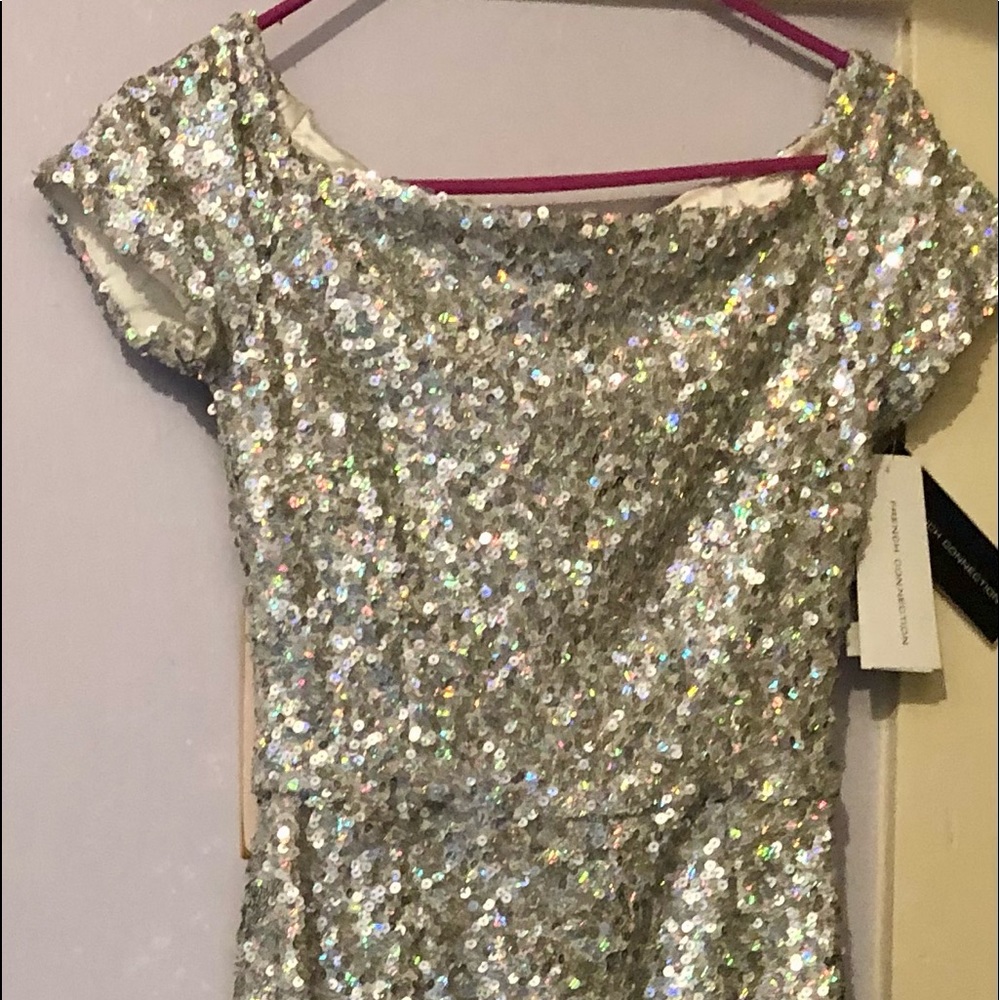 French Connection Cosmic Sparkle Midi Dress - in White/Silver- Size 2 - NWT